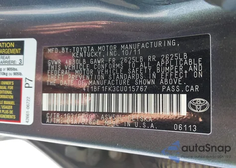 2012 Toyota Camry Se from USA, damaged, VIN 4T1BF1FK3CU015767